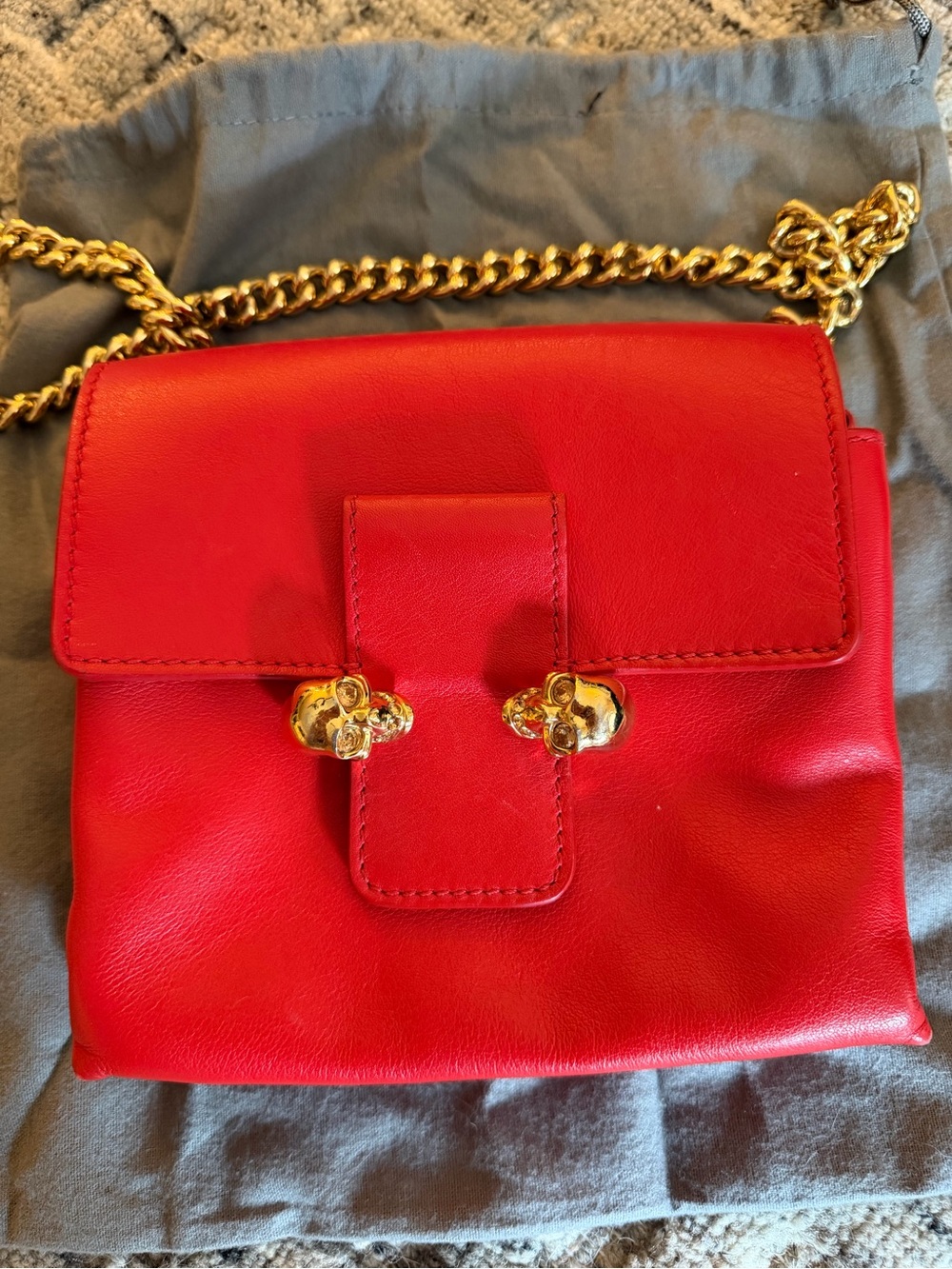 Red Alexander McQueen Leather Crossbody Bag with Gold Hardware